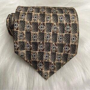 3for$30 Pierre BALMAIN Silk Men Tie Beige Geometric Vintage Luxury Retro Neutral